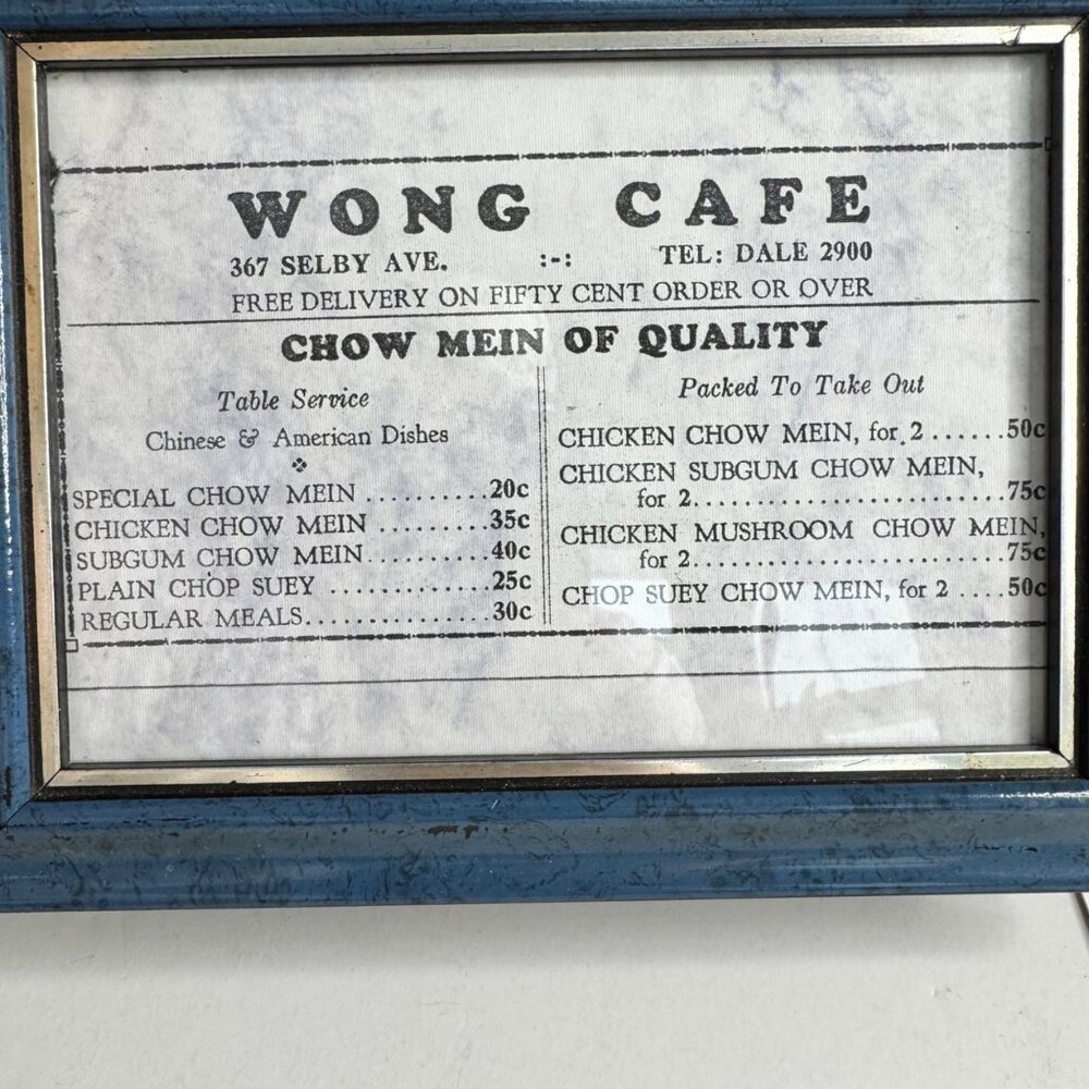 Wong’s Cafe 1960s St Paul MN Vintage Framed Menu Chow Mein - Picture 11 of 15